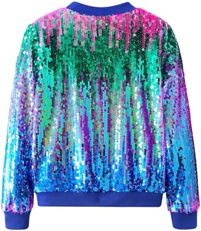 Freshhoodies Girls Flip Sequin Jacket Kids Gradient Jackets Sparkly Long Sleeve Zip-Up Jackets 6-12 Years