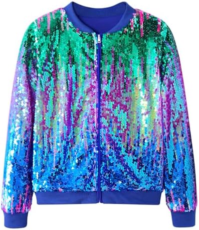 Freshhoodies Girls Flip Sequin Jacket Kids Gradient Jackets Sparkly Long Sleeve Zip-Up Jackets 6-12 Years