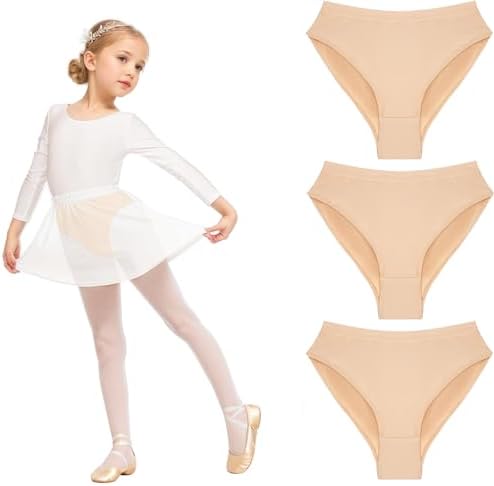 Fresilkora 3-Pack Girls Dance Underwear Nude Seamless Knickers for Ballet & Gymnastics Ballet Briefs Dance Pants High Cut Cotton Dancing Knickers for Beginner Girls - Skin Colour