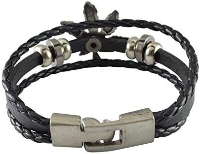 Frienemy Presents Leather Weed Leaves Multilayer Braided Mens Bracelet #Frienemy-1873