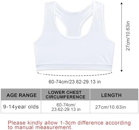 FUIPVGI 4 Pack Girls Bra Crop Tops For Girls Soft Comfortable Cotton Girls Sports Bra Kids Underwear Non Padded Training Bra Crop Top Bra For Girls Kids Teens 8-14 Years (White)