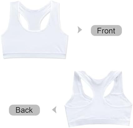 FUIPVGI 4 Pack Girls Bra Crop Tops For Girls Soft Comfortable Cotton Girls Sports Bra Kids Underwear Non Padded Training Bra Crop Top Bra For Girls Kids Teens 8-14 Years (White)