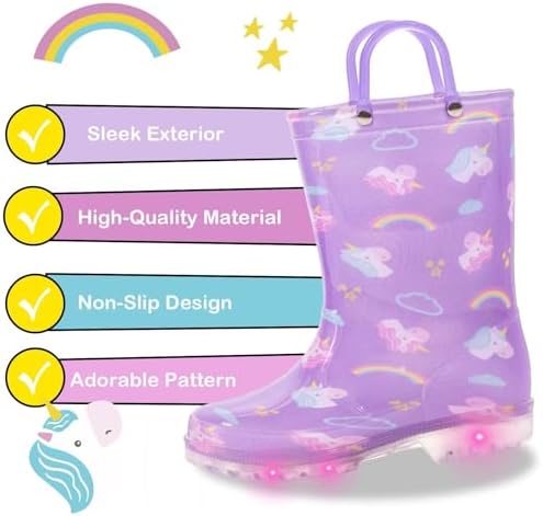 FUNCOO PLUS Boys Wellies For Kids Unisex Toddler Wellingtons Boots Childrens Light Up Wellies Handle It Rain Boots