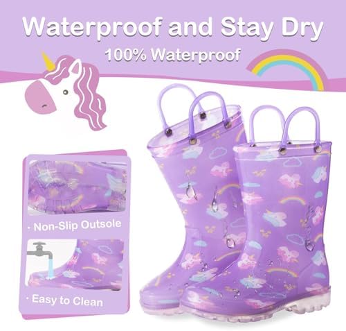 FUNCOO PLUS Boys Wellies For Kids Unisex Toddler Wellingtons Boots Childrens Light Up Wellies Handle It Rain Boots