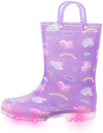 FUNCOO PLUS Boys Wellies for Kids Unisex Toddler Wellingtons Boots Childrens Light Up Wellies Handle It Rain boots