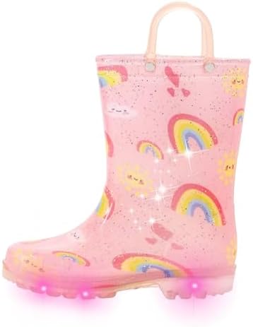 FUNCOO PLUS Girls Boys Wellies for Kids Unisex Toddler Wellingtons Boots Childrens Light Up Wellies Handle It Rain boots