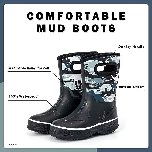FUNCOO PLUS Kids Neoprene Rubber Wellies For Boys Girls Mud Wellies Boties Thermal Wellinton Wellies Rain Sanow Boot Soft Lined For Outdoors Walking Filed School