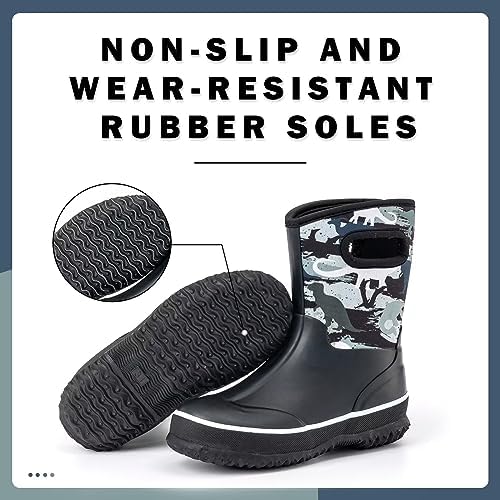 FUNCOO PLUS Kids Neoprene Rubber Wellies For Boys Girls Mud Wellies Boties Thermal Wellinton Wellies Rain Sanow Boot Soft Lined For Outdoors Walking Filed School