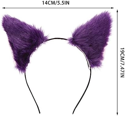 Fur Cat Ears Headband Fox Ear Headwear Animal Fur Costume Party Head Bands For Women And Girls (Purple)