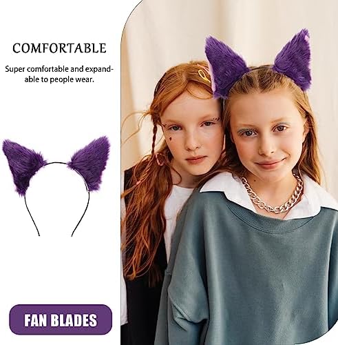 Fur Cat Ears Headband Fox Ear Headwear Animal Fur Costume Party Head Bands For Women And Girls (Purple)