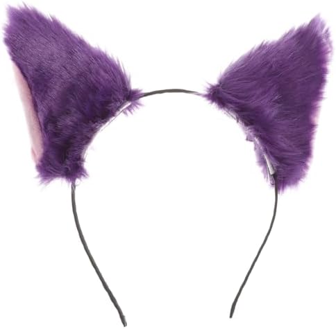 Fur Cat Ears Headband Fox Ear Headwear Animal Fur Costume Party Head Bands for Women and Girls (Purple)