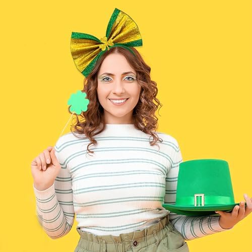 Furtryvl Shamrock Headband - Green Cloverleaf Hairband - Irish Carnival Costume Accessories With Bowler Hat For Women Girls