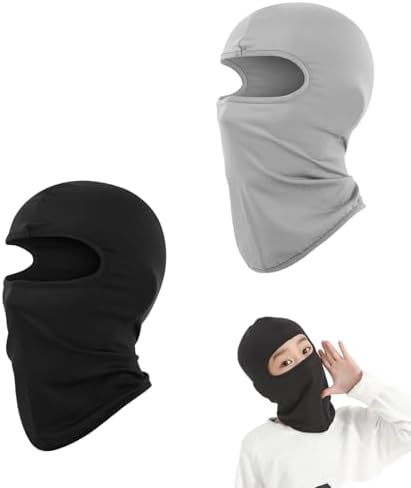 FveVqe 2 Pcs Thin Balaclava Kids Windproof Ski Mask for Children Warmer Neck Kids Balaclava Helmet Hat for Cycling(Black and Grey)