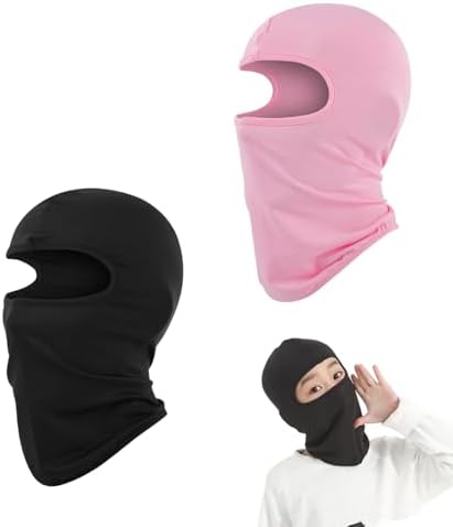 FveVqe 2 Pcs Thin Pink Balaclava Kids Windproof Ski Mask for Children Warmer Neck Kids Balaclava Helmet Hat for Cycling(Black and Pink)