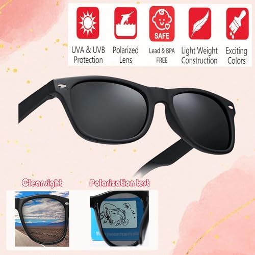 FveVqe 2Pcs Boys Sunglasses Age 6 Classic Style Retro Kids Black Sunglasses For Boys And Girls Age 3-10 Kids Beach School Shopping Party