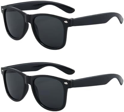FveVqe 2Pcs Boys Sunglasses Age 6 Classic Style Retro Kids Black Sunglasses For Boys and Girls Age 3-10 Kids Beach School Shopping Party