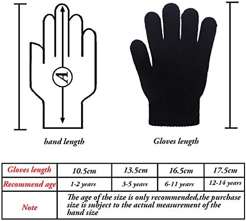 FVLFIL Tupa 16 Pairs Winter Kids Warm Magic Gloves Full Fingers Stretchy Knitted Gloves For Boys Or Girls (Black 6-11 Years)