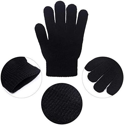 FVLFIL Tupa 16 Pairs Winter Kids Warm Magic Gloves Full Fingers Stretchy Knitted Gloves For Boys Or Girls (Black 6-11 Years)