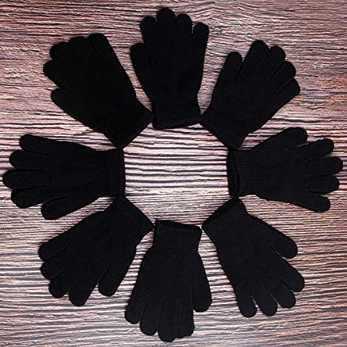 FVLFIL Tupa 16 Pairs Winter Kids Warm Magic Gloves Full Fingers Stretchy Knitted Gloves For Boys Or Girls (Black 6-11 Years)