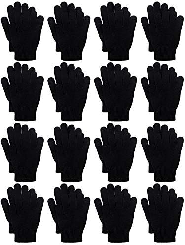 FVLFIL Tupa 16 Pairs Winter Kids Warm Magic Gloves Full Fingers Stretchy Knitted Gloves for Boys or Girls (Black 6-11 Years)