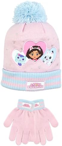 Gabby’s Dollhouse Hat and Glove Set for Girls Kids Winter Hat And Gloves Girls Beanie Official Gabbys Doll house Merchandise