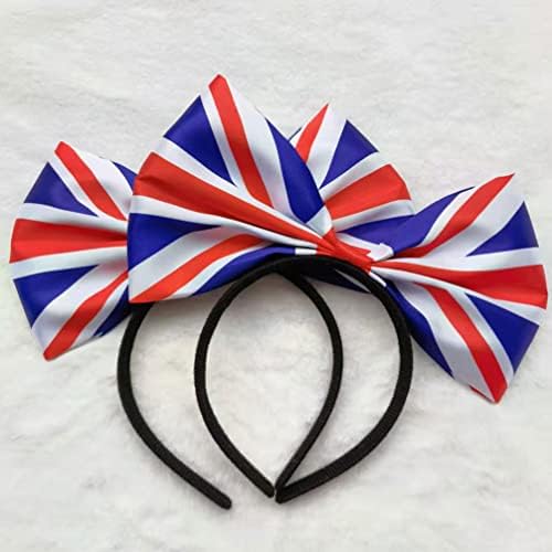 GANAZONO Usa Apparel 3 PCS Union Jack Headband England Flag Hairband British Headband Bowknot Headpiece Queens Platinum Jubilee Decorations 2022 Union Jack Party Supplies Satin Scrunchies