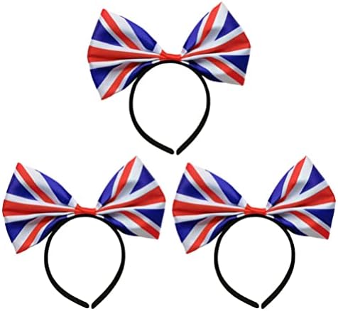 GANAZONO Usa Apparel 3 PCS Union Jack Headband England Flag Hairband British Headband Bowknot Headpiece Queens Platinum Jubilee Decorations 2022 Union Jack Party Supplies Satin Scrunchies