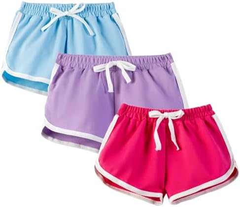 Gavena 3 Pack Girl Shorts Kids School PE Shorts Sport Athletic Summer Cotton Short Pants Dolphin Shorts for Little and Big Kids