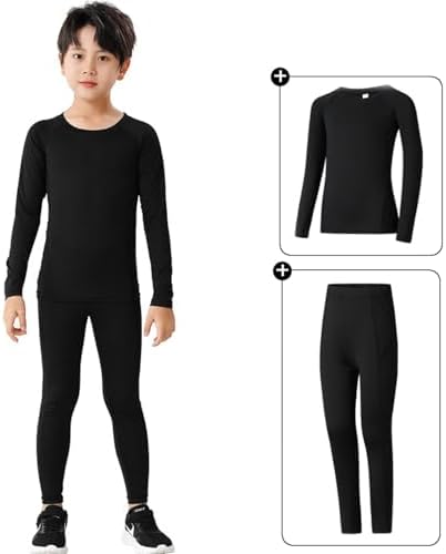Gavena Boys Thermal Compression Sets Kids Lined Base Layer Suits Winter Warm Underwear Kits Youth Fleece Athletic Tights & Top Sets