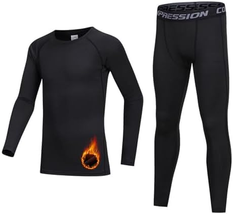 Gavena Boys Thermal Compression Sets Kids Lined Base Layer Suits Winter Warm Underwear Kits Youth Fleece Athletic Tights & Top Sets