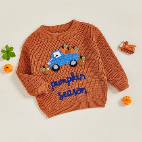 Geagodelia Little Halloween Kids Boy Sweater Warm Long Sleeve Knitted Letter Pumpkin Embroidery Knitwear Winter Sweatshirts Clothes Pullover Top