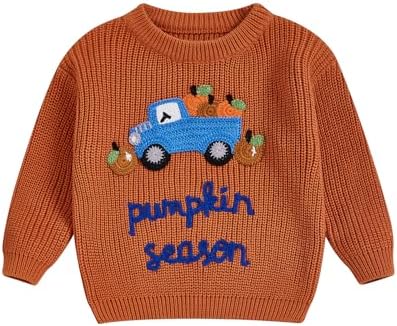 Geagodelia Little Halloween Kids Boy Sweater Warm Long Sleeve Knitted Letter Pumpkin Embroidery Knitwear Winter Sweatshirts Clothes Pullover Top