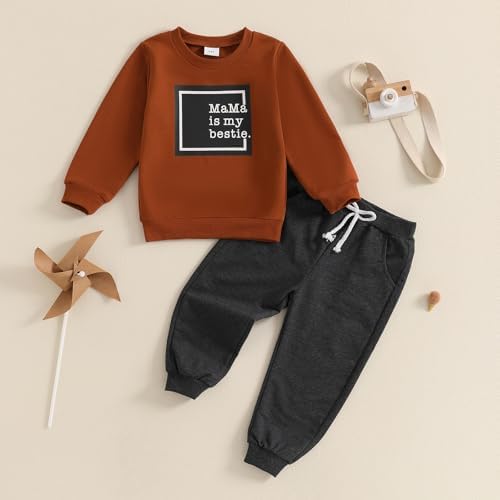 Geagodelia Toddler Baby Boys Fall Winter Outfits Long Sleeve Letters Print Sweatshirt Pullover T Shirt With Elastic Waist Sweatpants Tracksuit Sets 2Pcs Clothes For Little Boys (Maroon 4-5 Years)