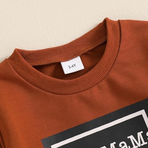 Geagodelia Toddler Baby Boys Fall Winter Outfits Long Sleeve Letters Print Sweatshirt Pullover T Shirt With Elastic Waist Sweatpants Tracksuit Sets 2Pcs Clothes For Little Boys (Maroon 4-5 Years)