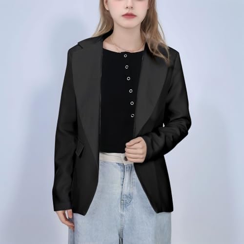 Generisch Black Down Jacket Women Girls Plain Formal Lapel Suit Coat Button Down Long Seelve Blazer Suit Jacket For Children Winter Jacket Children 92 Boys