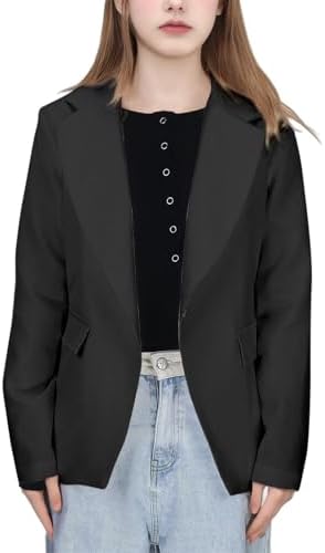 Generisch Black Down Jacket Women Girls Plain Formal Lapel Suit Coat Button Down Long Seelve Blazer Suit Jacket for Children Winter Jacket Children 92 Boys
