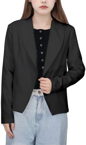 Generisch Top Teenage Girls Formal Jacket Solid Color Lapel Suit Open Front Long Sleeve Top for Kids Girls Size 5 14 Years 54 Minutes