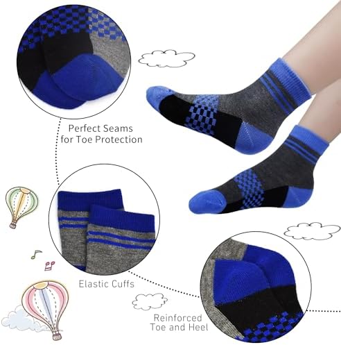 GENTABY Boys Crew Socks Novelty Plaid Kids Multiple Colour Elastic Mid Cut Toddler Socks Fashion Casual Breathable Boy Sport Socks 12 Pairs For 2-14 Years Children