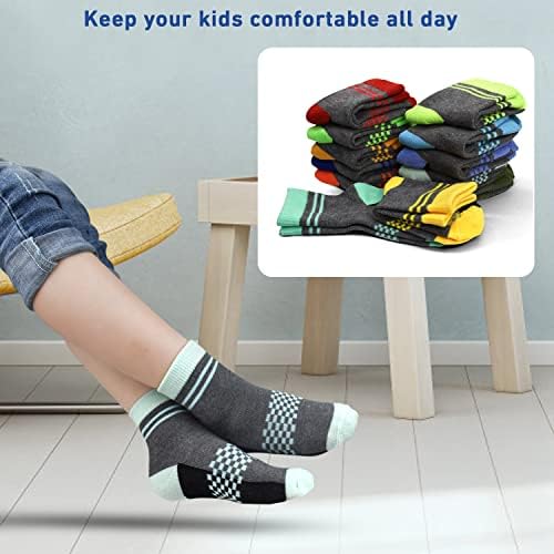 GENTABY Boys Crew Socks Novelty Plaid Kids Multiple Colour Elastic Mid Cut Toddler Socks Fashion Casual Breathable Boy Sport Socks 12 Pairs For 2-14 Years Children
