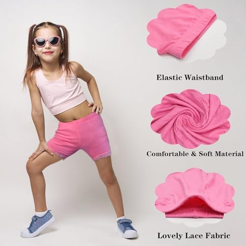 GENTABY Girls Dress Shorts Underskirts Safety Dance Black Cycling Bike Shorts 4 Pack Summer Lace 1-10 Years