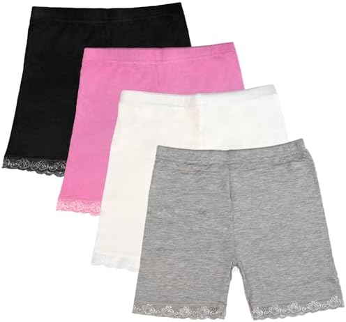 GENTABY Girls Dress Shorts Underskirts Safety Dance Black Cycling Bike Shorts 4 Pack Summer Lace 1-10 Years
