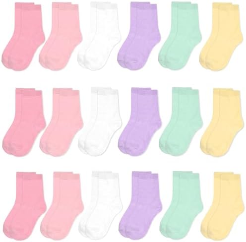 GENTABY Toddler Girls Socks Mid Cut Half Socks - 18 Pairs Kids Colorful Plain White Pink Socks Elasticity Socks 1-13 Years Breathable Socks