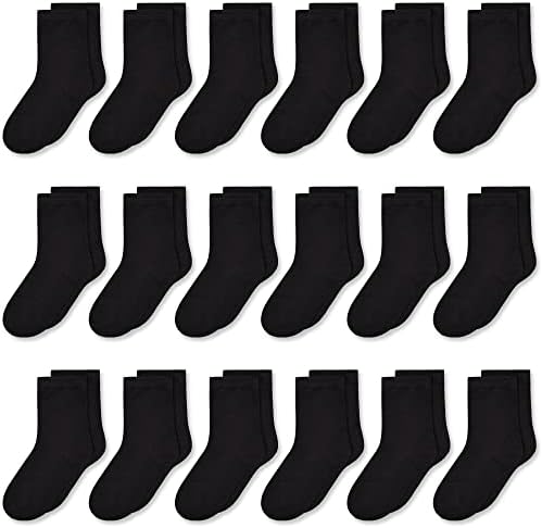GENTABY Unisex-Kids 18 Count Black Tube Socks - Size Varies by Age (1-13 Years) - Modern Breathable Reinforced Toe Crew Length Machine Wash - Perfect for School Home or Outdoor Activities