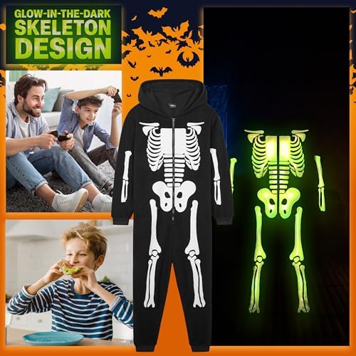 Get Trend Onesie For Kids Boys Teens 5-14 Yrs Glow In The Dark Skeleton Halloween Jumpsuit Fleece Sleepsuit Gifts For Boys