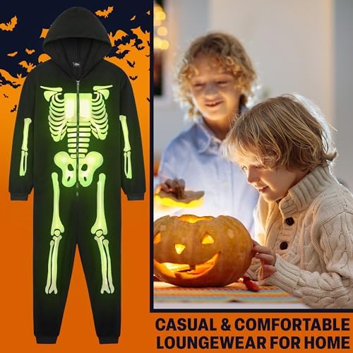 Get Trend Onesie For Kids Boys Teens 5-14 Yrs Glow In The Dark Skeleton Halloween Jumpsuit Fleece Sleepsuit Gifts For Boys
