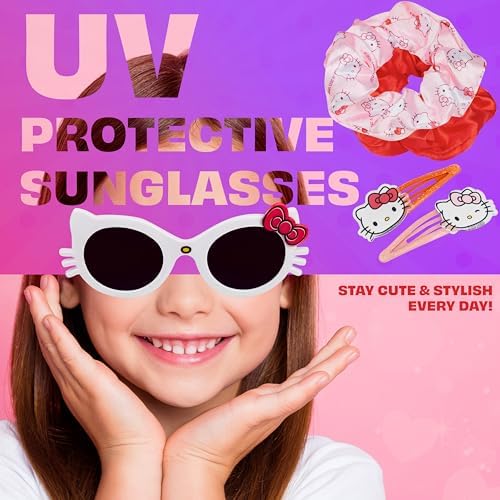 Get Trend Sunglasses And Hair Accessories Set For Girls With Clips Scrunchie Carry Case 100% UV Protection Sunglasses For Travel Holidays Days Out Girls Gifts