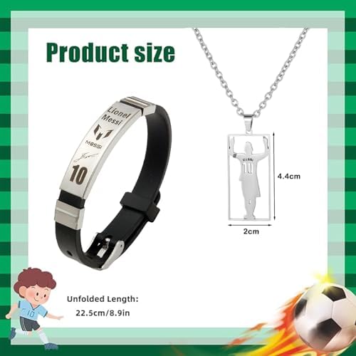 GETFACAI Messi10 Football Star Bracelet Football Necklace Boys Necklace Kids Football Stuff Stuff For Boys Adjustable Football Gifts Sets Suitable For Kids Friends Soccer Fans Gifts