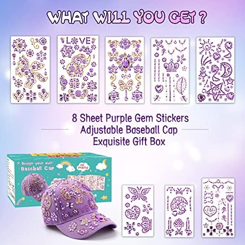 Gifts For Girls 5 6 7 8 9 10 Year Olds DIY Baseball Cap Christmas Birthday Gifts Presents For Girls Age 4-11 Decorate Your Own Baseball Cap Gem Stickers Girl Toy Craft Kit Outdoor Sun Hat