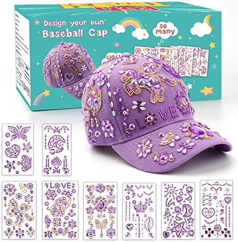 Gifts for Girls 5 6 7 8 9 10 Year Olds DIY Baseball Cap Christmas Birthday Gifts Presents for Girls Age 4-11 Decorate Your Own Baseball Cap Gem Stickers Girl Toy Craft Kit Outdoor Sun Hat
