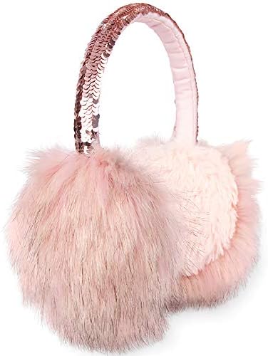 Gifts Treat Girls Ear Muffs Sequins Earmuffs Kids Winter Warm Ear Covers in Plush and Flip Sequin Design Pink Adjustable Earmuffs for Girls Cute Fluffy Ear Warmers